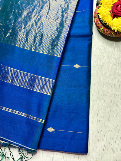 Handwoven Maheshwari Silk Cotton Saree - Cobalt Blue