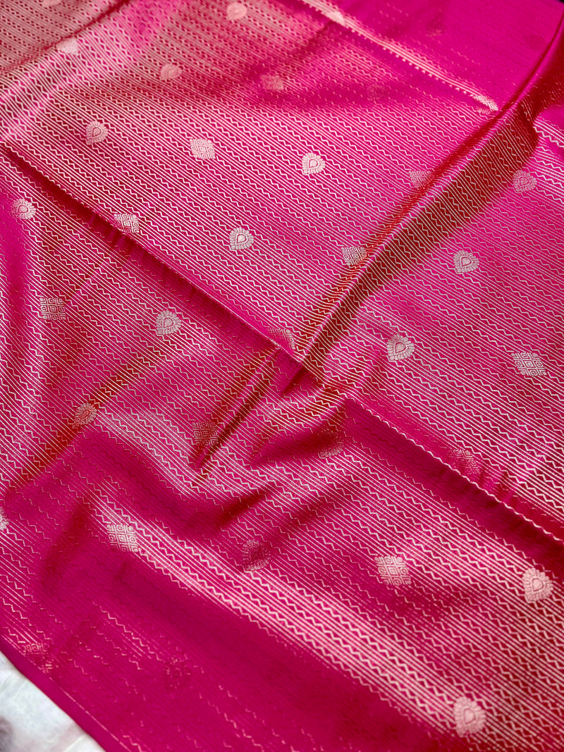 Soft Silk Saree  -Cerise Pink + Gold