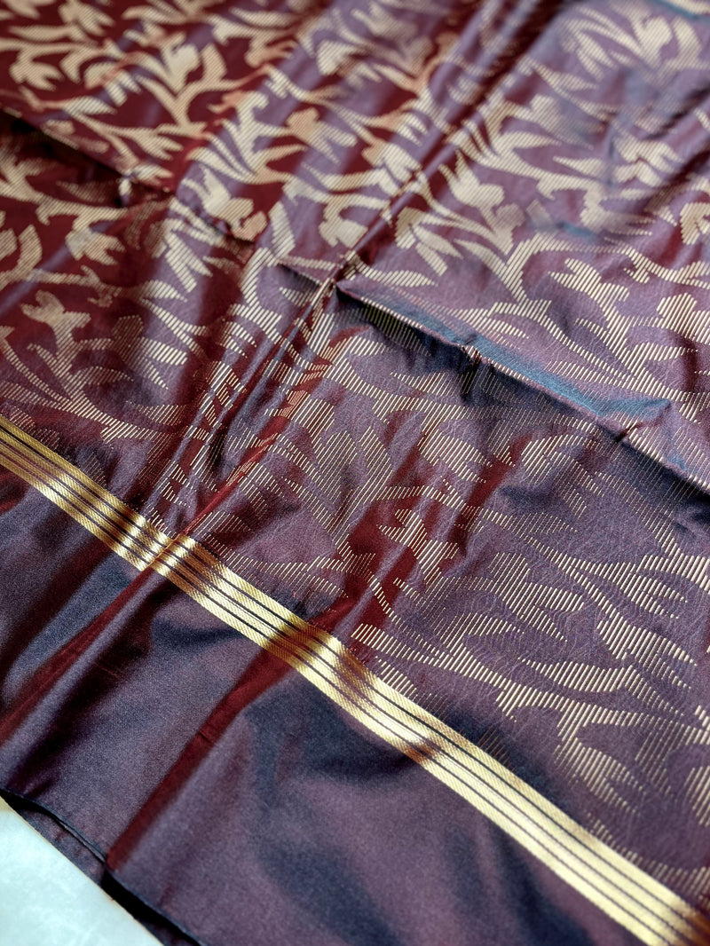 Soft Silk Saree  - Brown Derby + Golden Zari