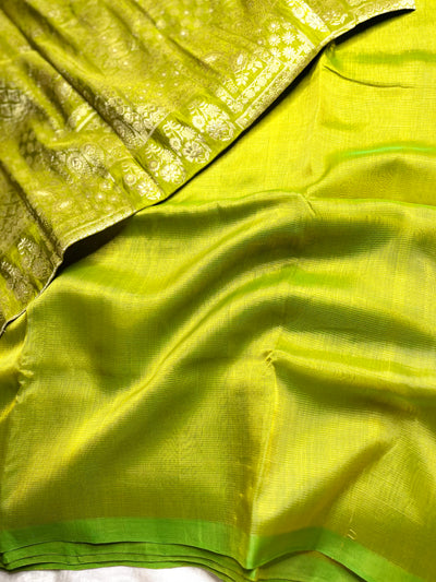 Handwoven silk cotton saree - Bold Green Yellow