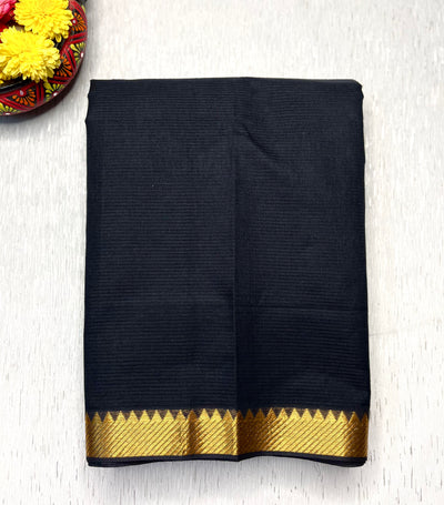 Handwoven Mangalgiri Cotton Saree -  Black + Gold