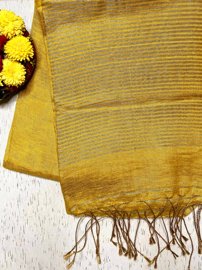 Handwoven Metallic Linen Tissue Saree -  Energy Yellow