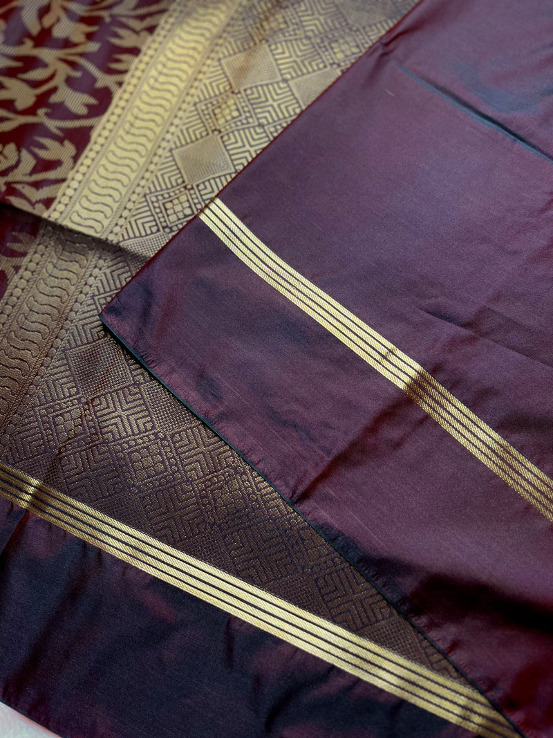 Soft Silk Saree  - Brown Derby + Golden Zari
