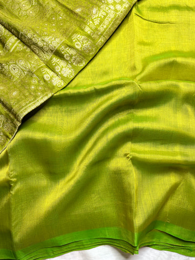 Handwoven silk cotton saree - Bold Green Yellow