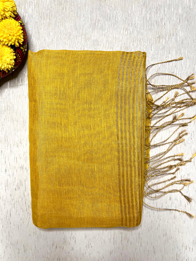 Handwoven Metallic Linen Tissue Saree -  Energy Yellow