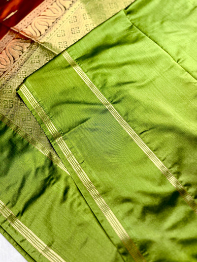 Soft Silk Saree  -  Rust Orange + Turtle Green