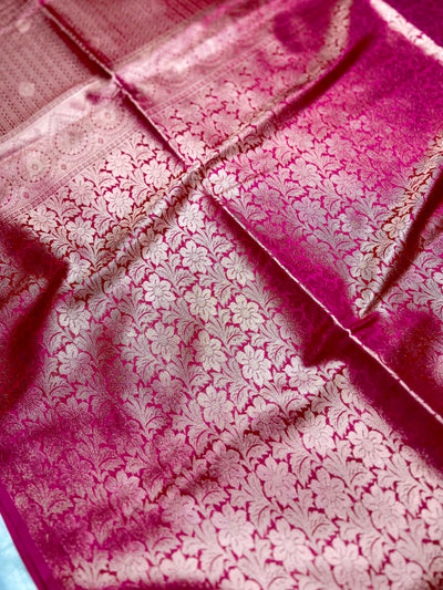 Soft Silk Saree  -Cerise Pink + Gold