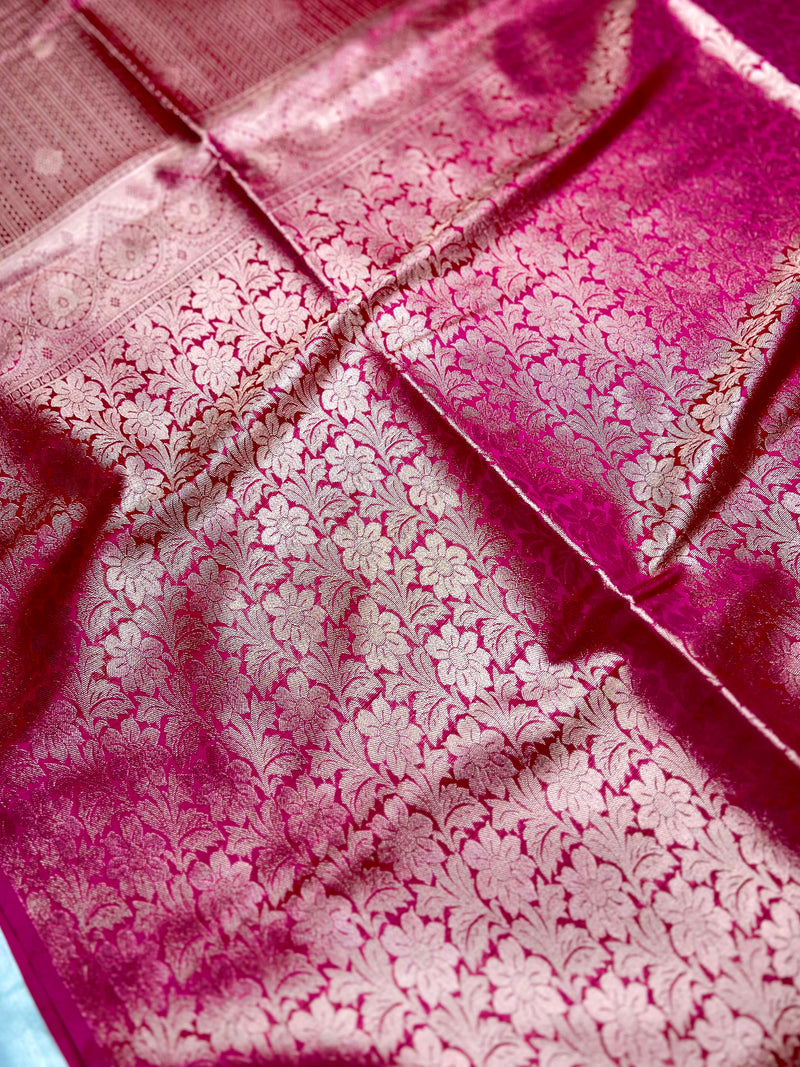 Soft Silk Saree  -Cerise Pink + Gold