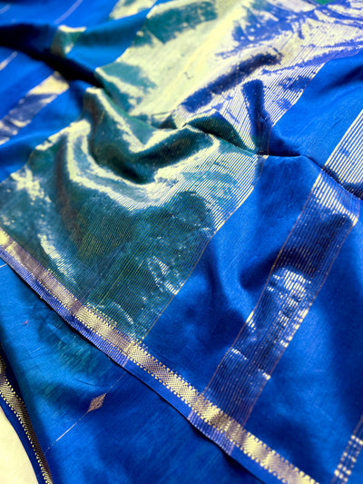 Handwoven Maheshwari Silk Cotton Saree - Cobalt Blue