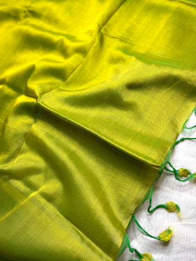 Handwoven silk cotton saree - Bold Green Yellow