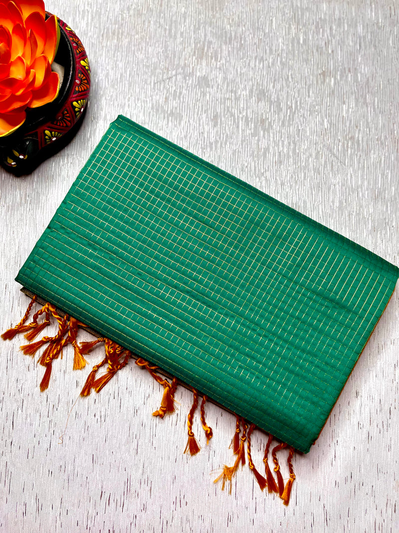 Soft Silk Saree  - Turquoise + Mango Yellow