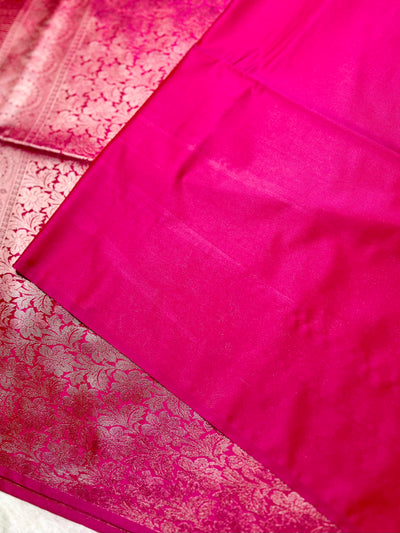 Soft Silk Saree  -Cerise Pink + Gold