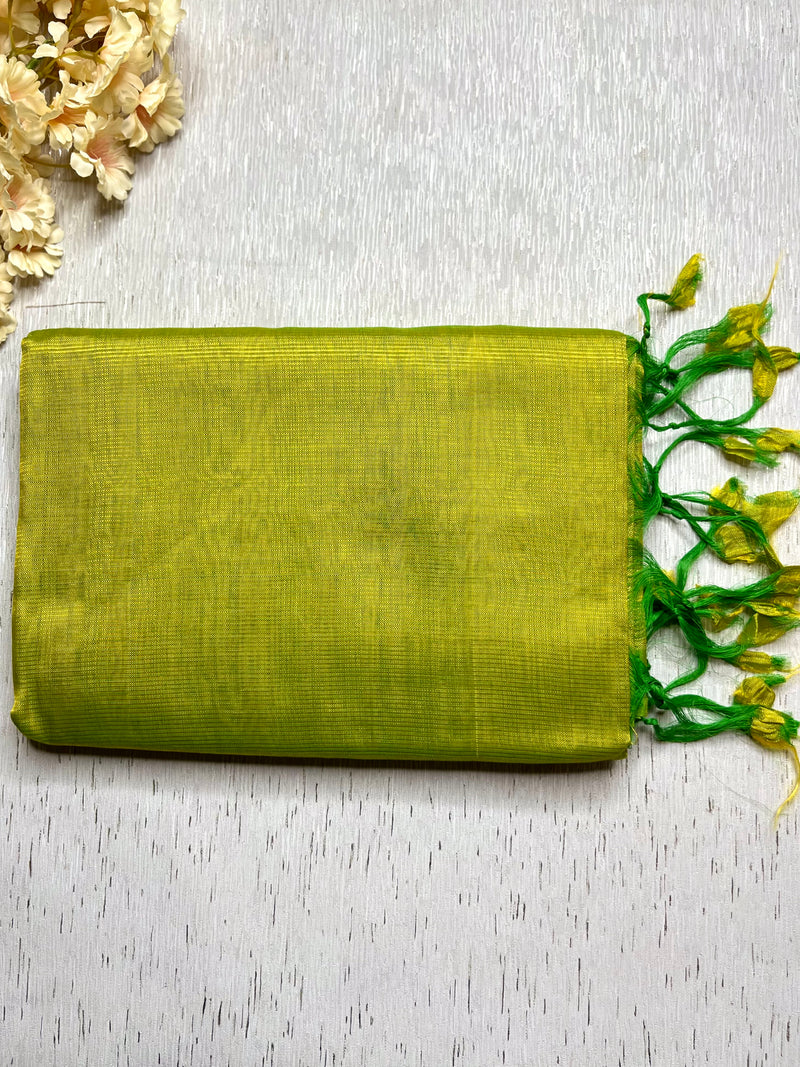 Handwoven silk cotton saree - Bold Green Yellow