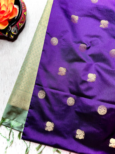 Soft Silk Saree  -  Persian Indigo + Tea Green