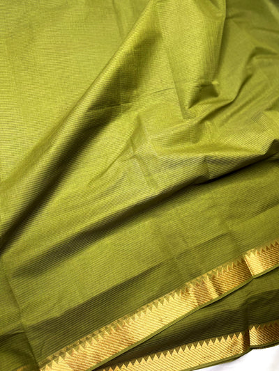 Handwoven Mangalgiri Cotton Saree -  Lemon Ginger + Gold