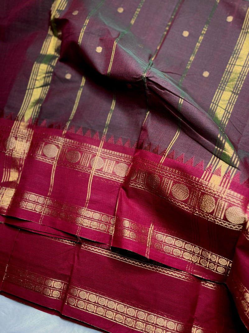 EXP - Chettinad Cotton Saree - Derby Brown + Black Rose