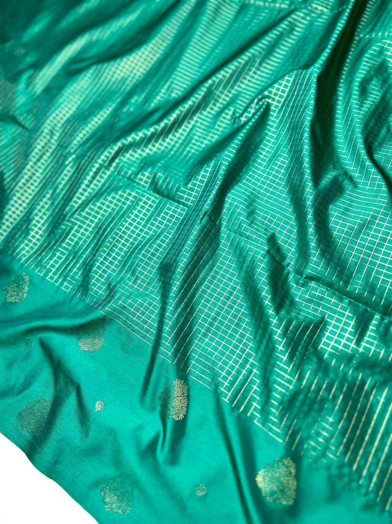 Soft Silk Saree  - Turquoise + Mango Yellow