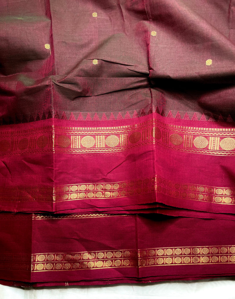 EXP - Chettinad Cotton Saree - Derby Brown + Black Rose