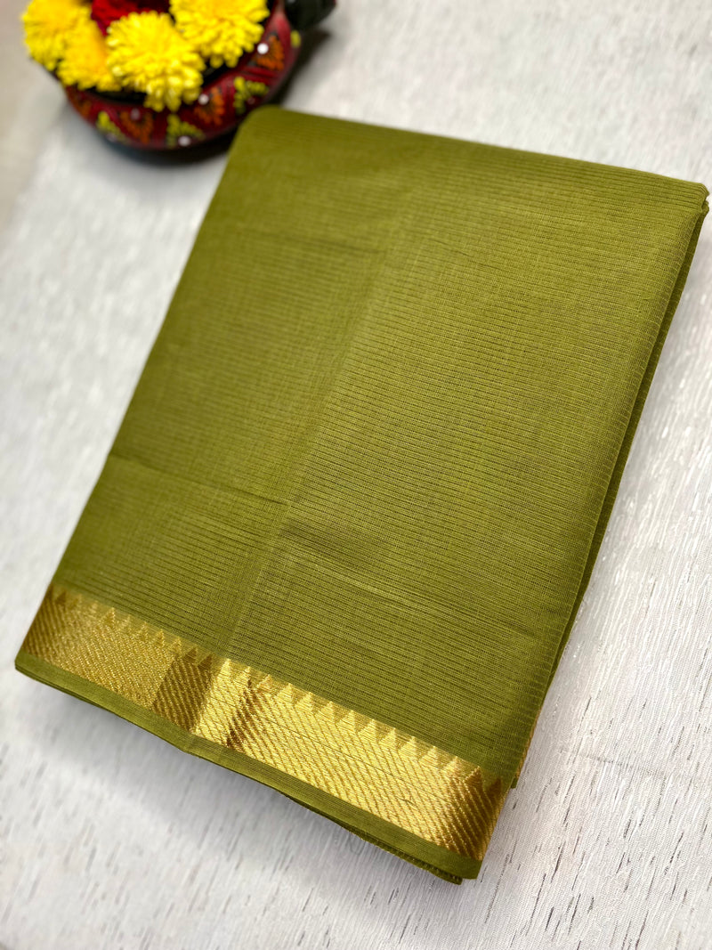 Handwoven Mangalgiri Cotton Saree -  Lemon Ginger + Gold