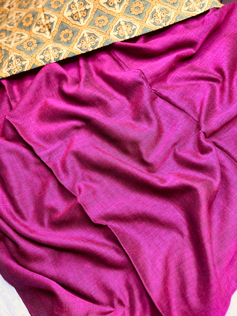 Khadi Cotton Saree - Brilliant Rose+ Copper Brown