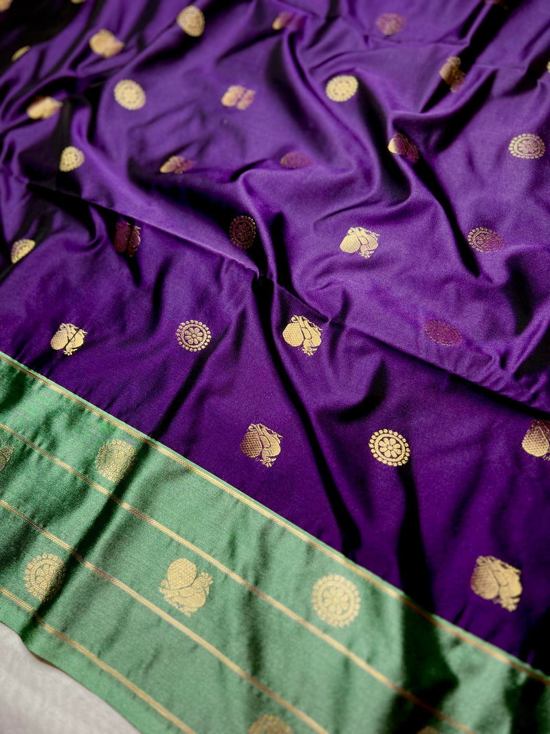 Soft Silk Saree  -  Persian Indigo + Tea Green