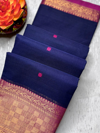 Chettinad Cotton Saree - Deep Blue + Medium Red Violet