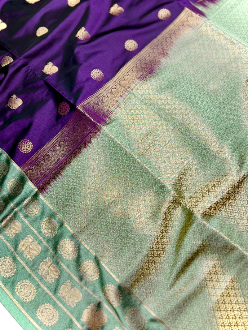 Soft Silk Saree  -  Persian Indigo + Tea Green