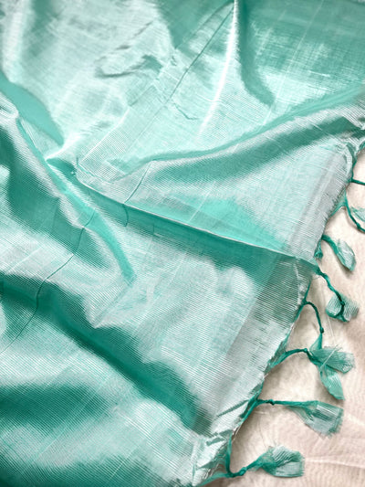 Handwoven silk cotton saree - Pale Turquoise + Tissue Grey