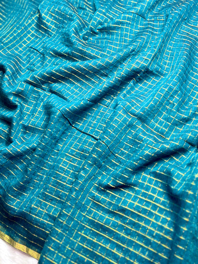 Handwoven Cotton Saree -  Teal Green + Gold