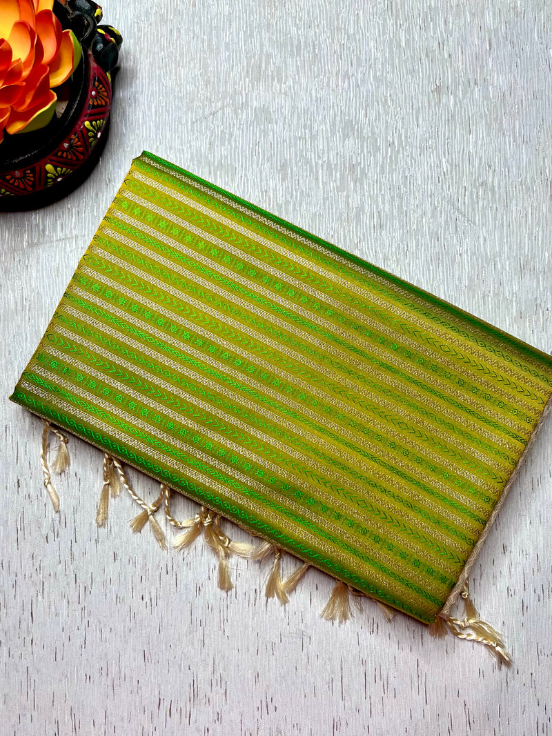 Soft Silk Saree  - Olivetone+ Mist Cream