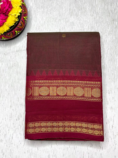 EXP - Chettinad Cotton Saree - Derby Brown + Black Rose