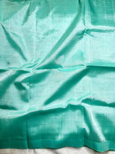 Handwoven silk cotton saree - Pale Turquoise + Tissue Grey