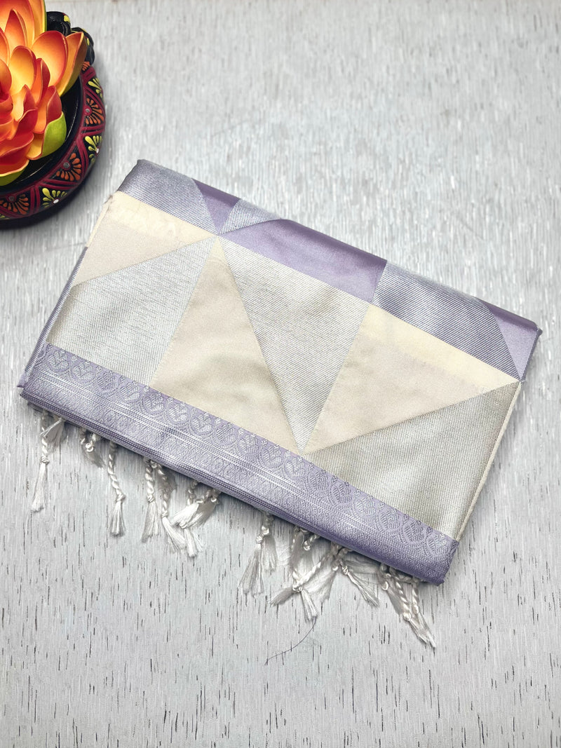 Soft Silk Saree  - Lavender Purple + Moon Mist