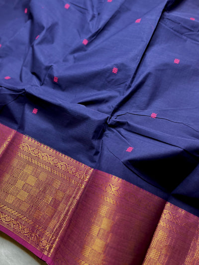 Chettinad Cotton Saree - Deep Blue + Medium Red Violet