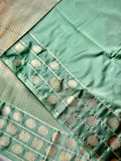 Soft Silk Saree  -  Persian Indigo + Tea Green