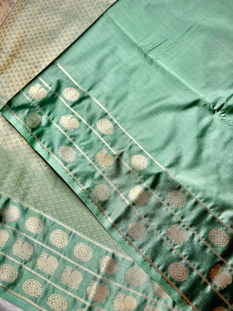Soft Silk Saree  -  Persian Indigo + Tea Green