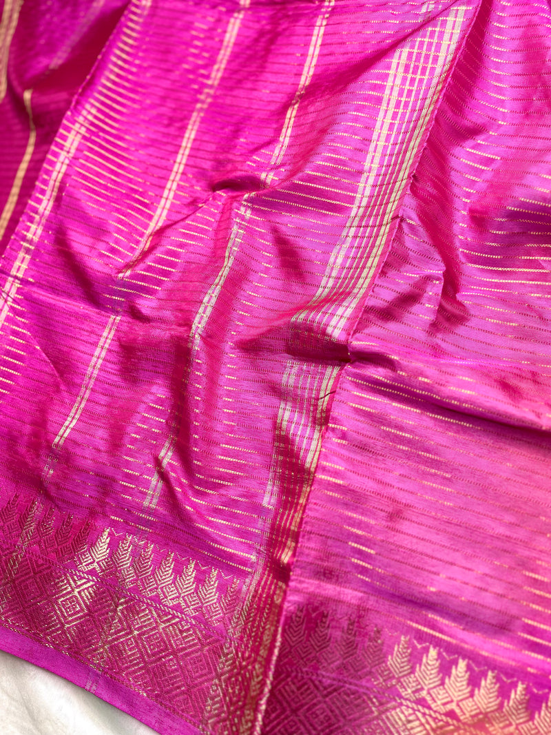 Handwoven Art Silk Saree -  Husk Brown + French Rose