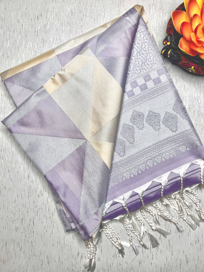 Soft Silk Saree  - Lavender Purple + Moon Mist