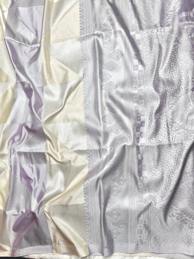 Soft Silk Saree  - Lavender Purple + Moon Mist