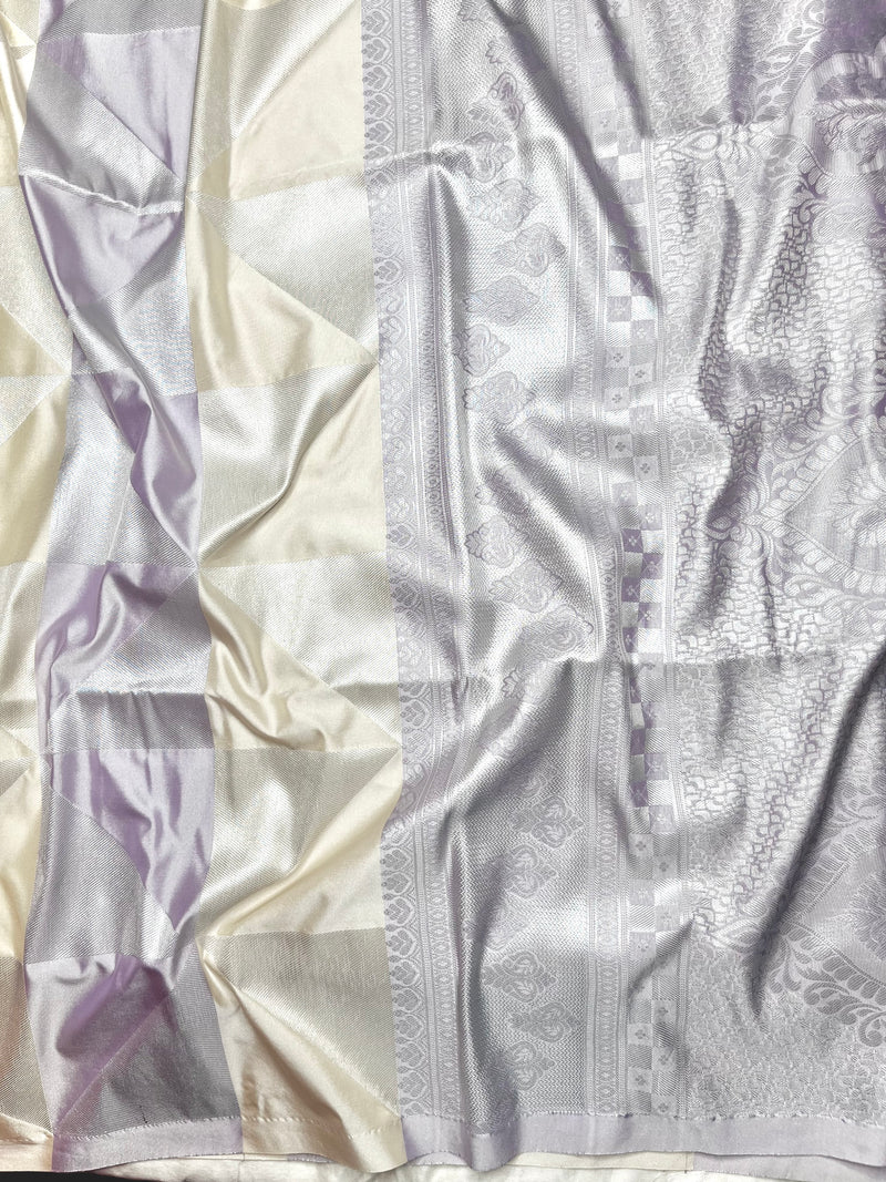 Soft Silk Saree  - Lavender Purple + Moon Mist