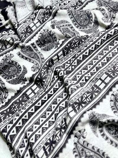 Handcrafted Kalamkari Cotton Saree - Smokey Black + Soft Cream