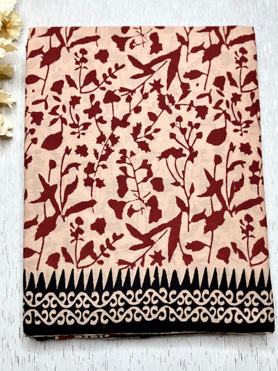 Handblock Printed Cotton Saree - Soft Pink + Flush Maroon