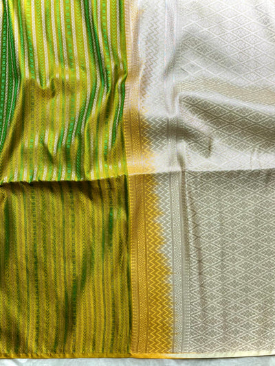 Soft Silk Saree  - Olivetone+ Mist Cream