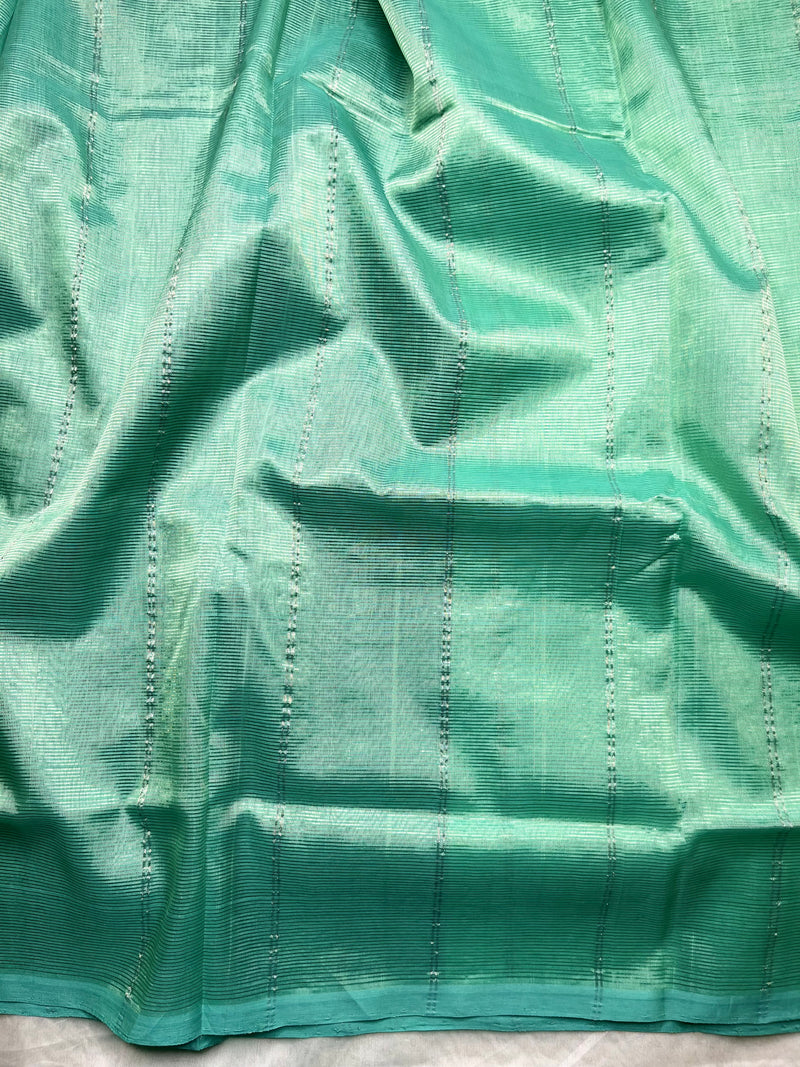 Handwoven Mangalgiri Silk Cotton Saree - Aqua Green + Havelock Blue