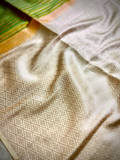 Soft Silk Saree  - Olivetone+ Mist Cream
