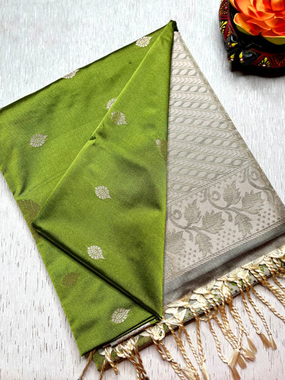 Soft Silk Saree  - Sushi Green + Quill Gray