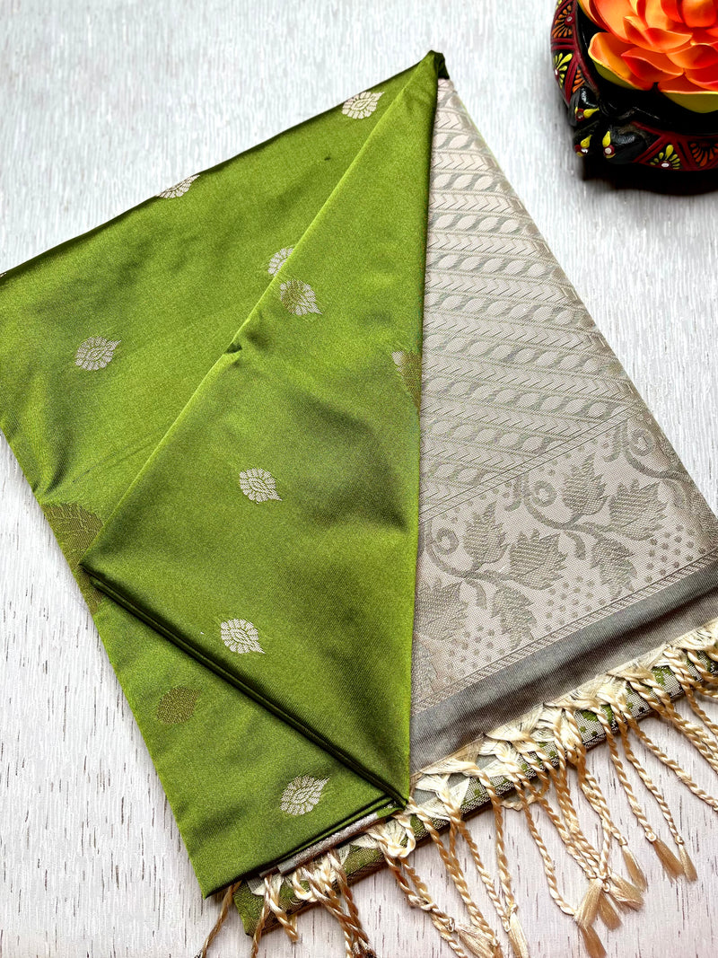 Soft Silk Saree  - Sushi Green + Quill Gray