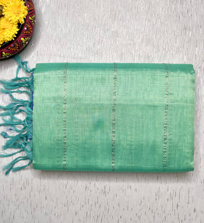 Handwoven Mangalgiri Silk Cotton Saree - Aqua Green + Havelock Blue