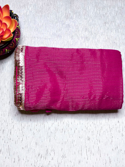 Handwoven Cotton Saree - Cerise Pink + Gold