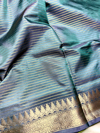 Handwoven Art Silk Saree - Zodiac Blue + Smoke Green